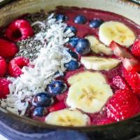 Daisy'S Acai Bowl · Strawberries, Banana, Blueberries Blended with Acai & Soy Milk. 
Topped with Raspberries, Ra...