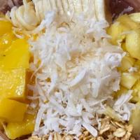 The Tropical Bowl · Acai, Pineapple, Mango Blended with Almond Milk. Topped with Sliced Banana, Mango, Pineapple...