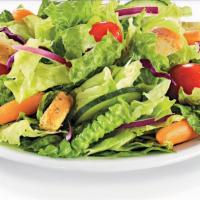 Garden Salad · Crispy romaine lettuce, mozzarella cheese, tomato, cucumber, onions, and croutons. Choice of...
