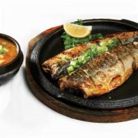 Godunguh Gui & Soup · Broiled mackerel and choice of Soy bean / Soft tofu stew