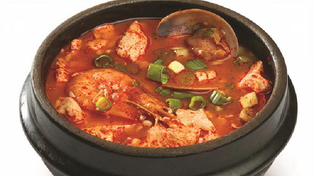 Sundubu Jjigae · Spicy soft tofu stew and choice of kimchi/ mushroom.