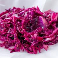 Red Cabbage · Pickled red cabbage mixed with coriander spice, olive oil and balsamic vinegar.