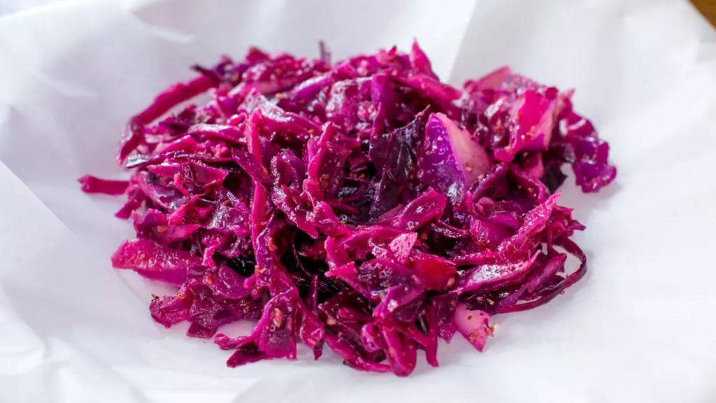 Red Cabbage · Pickled red cabbage mixed with coriander spice, olive oil and balsamic vinegar.