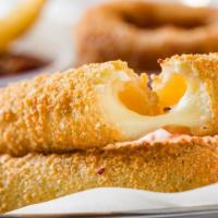 Mozzarella Sticks (6) · Breaded and crispy mozzarella sticks.