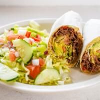 California Cheesesteak Wrap · Steak, onions, peppers, Pepper Jack cheese, avocado, lettuce, tomato and chipotle mayo.