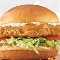Beer Battered Cod Fish Sandwich  · Beer Battered Cod Fish Sandwich - Lettuce, Tomato, Pickles and Mayo - cold slaw upon request