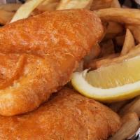 2 Pcs Beer Battered Cod With Fries  · 6 oz of Beer Battered Cod with Fries - side of cold slaw