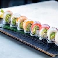 Rainbow Roll · Assorted sashimi over California roll.