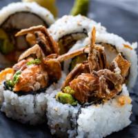 Spider Roll · Soft shell crab, avocado, masago and spicy mayo.