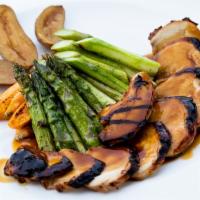 Teriyaki Chicken Entree Lunch Special · Grilled chicken breast with grilled asparagus, carrots and fingerling potatoes. Served with ...
