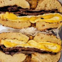 Organic Eggs Sandwich · Includes house sirloin, american cheese and onion.