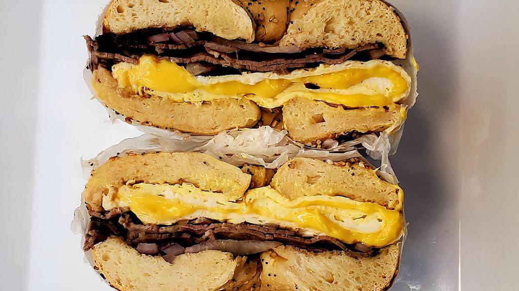 Organic Eggs Sandwich · Includes house sirloin, american cheese and onion.