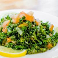  - Tabouli Salad · Wheat bulgur mixed with fresh parsley, tomatoes, onions, mint, fresh lemon juice and olive o...