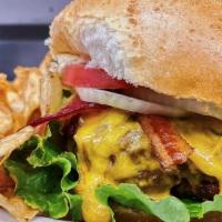 The California Burger · American cheese with lettuce, tomato, onion and mayo