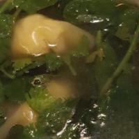 Shrimp & Pork Wonton Soup · Mushroom, spinach, scallion and cilantro.