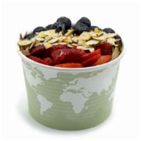 Blueberry, Strawberry, & Sliced Almonds Oatmeal Bowl · Steel cut and organic.