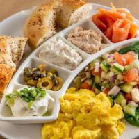 Smoked Fish Platter · Two Eggs Any Styles -Served With Cream Cheese, Smoked Salmon, White Fish Salad, Baked Salmon...