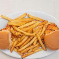 Buffalo Chicken Sliders · With blue cheese dressing. Served with fries or salad or sweet potato fries.