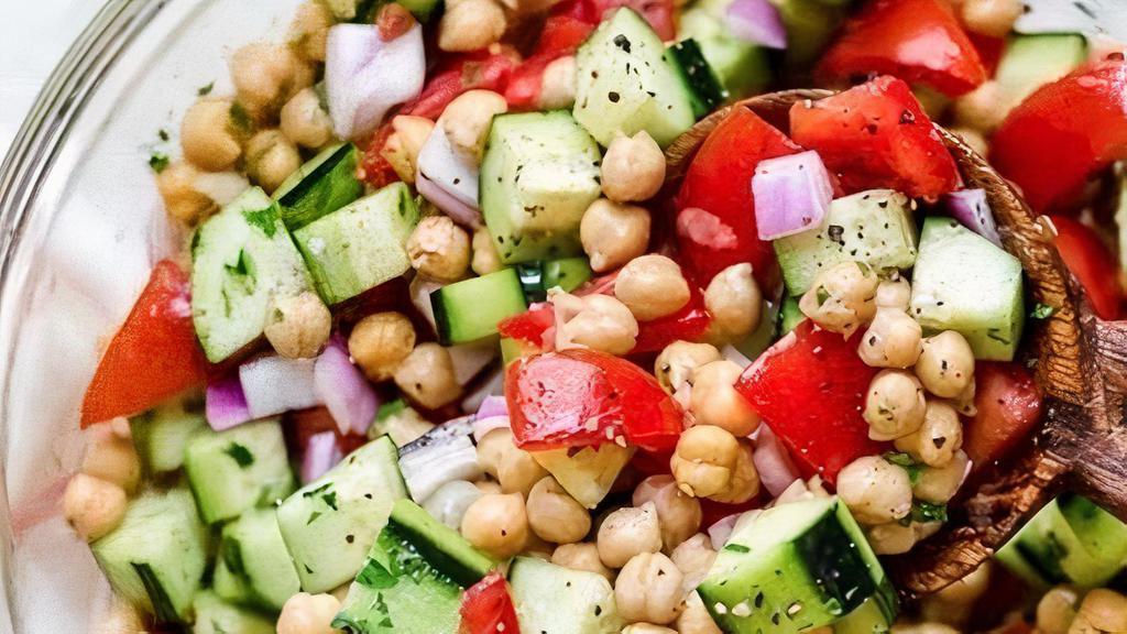 Spicy Chickpea Salad (Pint) · with tomato, cucumber, red onion,  jalapeño, & cumin