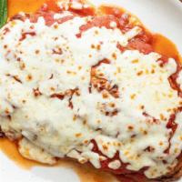 Eggplant Parmigiana · Can be made gluten free and thinly sliced, our eggplant is layered in our marinara sauce the...