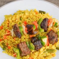 Meat Kebab (2) · Delicious 2 stick beef and vegetable meat kebab meal that comes with your choice of rice and...