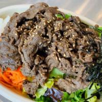 Bulgogi Beef Bowl · White or brown rice, seaweed, all-natural bulgogi beef, carrots, cucumbers, pickled radish, ...