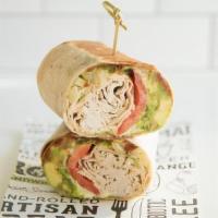 Roasted Turkey Avocado Club Wrap · Romaine, Avocado, Tomato, Bacon Onion Jam & Garlic Mayo