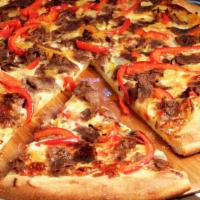 Steak And Cheese Pizza  · Mushrooms onions peppers