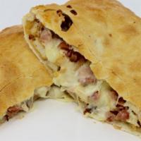 Cbr Zone · Calzone filled with breaded chicken, mozzarella cheese, bacon and ranch dressing.  Served wi...