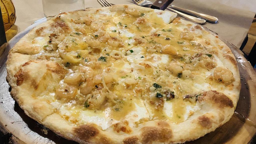Scampi Pizza · Served with shrimp and scampi sauce.
