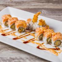 Church Roll · Shrimp tempura, cucumber inside, top with spicy crunchy Kani with special sauce.