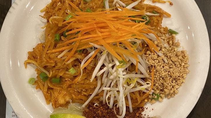 Pad Thai Shrimp · The typical Thai noodles, egg, grounded peanuts, bean sprout, scallion.
