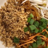 Veggie Pad Thai · The typical Thai noodles, egg, grounded peanuts, bean sprout and scallion.