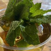 Ice Moroccan Tea · Fresh mint, fresh ginger, honey, orange and lime.