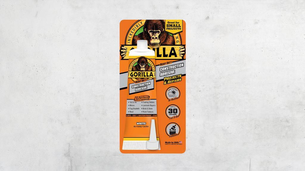 Gorilla Glue - White Heavy-Duty Construction Adhesive [2.5 Oz. (1 Tube)] · Gorilla heavy-duty construction adhesive is a tough, versatile, all-weather adhesive. The 100% adhesive formula provides a long-lasting, heavy-duty bond. We call it all surface,