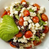 Avocado Salad · Available gluten free. Heart smart low-fat dish. Mixed greens, shredded mozzarella, avocado,...