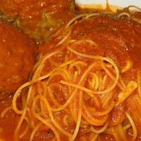 Classic Spaghetti & Meatballs · All beef meatballs and homemade marinara.