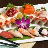 Sushi & Sashimi For One · 10 Pieces of assorted sashimi, five pieces sushi and dancing roll.