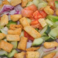 House Salad · Lettuce, tomato, onions, croutons, cucumber and dressing on the side.