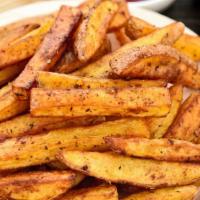 Seasoned Fries · Fresh hand cut potatoes seasoned with homemade spices and herbs.