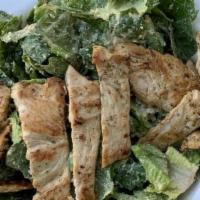 Chicken Caesar Sslad · Grilled Chicken Breast, Romaine Lettuce, Parmesan Cheese and Croutons.