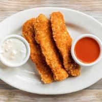 Chicken Tenders · Served with cool blue cheese and hot Buffalo sauce.