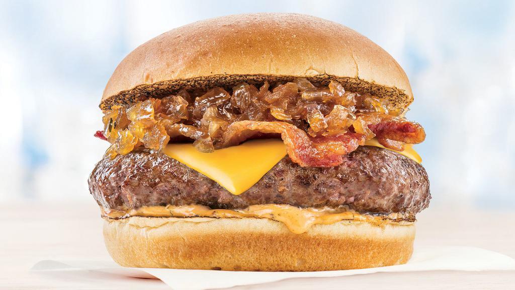 Maple Bacon Burger - 6Oz. · Beef burger, American cheese, smoky bacon, maple onion jam, chipotle aioli, toasted brioche roll