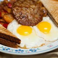 Breakfast Platter · 2 eggs, bacon or ham or sausage, home fries & toast.