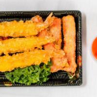 Tempura Appetizer · Shrimp tempura, kani crab tempura, and sweet chilli sauce.