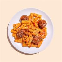 Rigatoni Vodka With Meatballs · Four meatballs over rigatoni with Uncle Vinny's vodka sauce and fresh Parm.