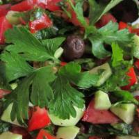 Shepherd'S Salad · Chopped tomatoes, cucumbers, green pepper, onion and parsley tossed with a lemon and olive o...