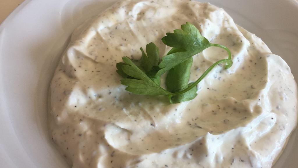 Lebni (Haydari) · Creamy yogurt mixed with chopped walnuts, fresh dill and olive oil