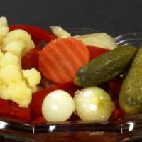 Mix Pickles (Tursu) · Variety of Turkish pickled vegetables (cucumbers, cabbage, carrots, peppers)