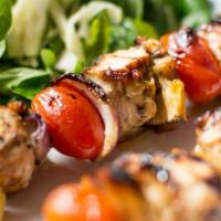 Chicken Shish Kebab · Tender chunks of chicken marinated with our special spices and herbs. Served with rice and h...